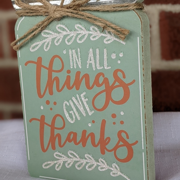 Cute! Fall "Give Thanks" Mason Jar Home Decor Accent - Picture 2 of 10